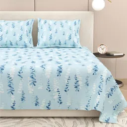 DREAM WEAVERZ Blue & White Floral 220 TC King Bedsheet with 2 Pillow Covers-image-32
