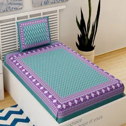 UNIQCHOICE Turquoise Blue Printed Cotton 120 TC Single Bedsheet with 2 Pillow Covers-image-89