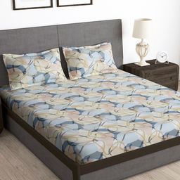 Story@home Cream & Blue Geometric 180 TC Queen Bedsheet with 2 Pillow Covers-image-53
