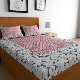 Urban Magic Pink & White Floral Cotton 104 TC Queen Bedsheet With 2 Pillow Covers-picture-29