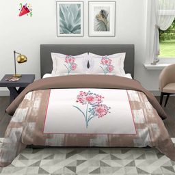 Bajo's Beige & White Floral 220 TC Cotton Queen Bedsheet with 2 Pillow Covers-0