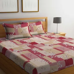 KLOTTHE Red & Brown Floral-Printed Pure Cotton 400 TC King Bedsheet With 2 Pillow Covers-29