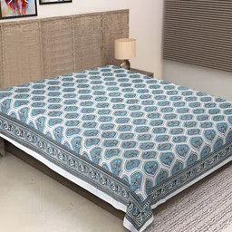 INDHOME LIFE Blue & Grey Ethnic Motifs 260 TC Pure Cotton Single Bedsheet-image-31