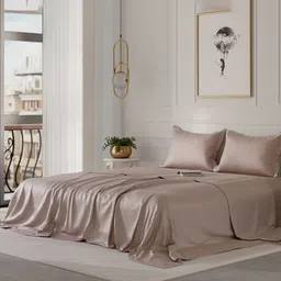 Stoa Paris Date Night Collection Champagne 300TC Satin Queen Bedsheet with 2 Pillow Covers-image-59