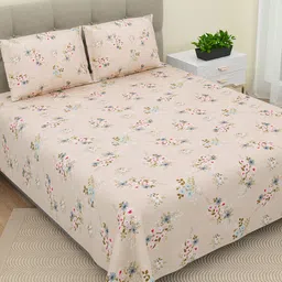DREAM WEAVERZ Beige & Brown Floral Cotton 220 TC Super King Bedsheet 2 Pillow Covers-image-99