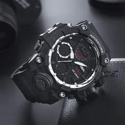 V2A Men Embellished Dial & Straps Analogue Watch V2A-CS-1518-Black-Silver-0-69