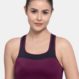 Amante Women Magenta & Black Solid Non Padded Non-Wired Sports Bra-picture-17