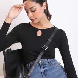 Tokyo Talkies Black Keyhole Neck Fitted Top-image-56