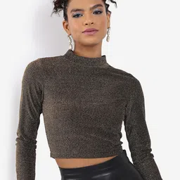 Tokyo Talkies Black Embellished High Neck Crop top-image-87