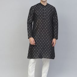 MANQ Men Black Ethnic Motifs Printed Kurta with Pyjamas-picture-44