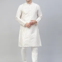 MANQ Men White Ethnic Motifs Printed Kurta with Pyjamas-56