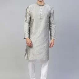 MANQ Men Grey Striped Kurta with Pyjamas-42
