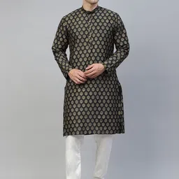 MANQ Men Black Ethnic Motifs Printed Kurta with Pyjamas-picture-42