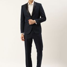 Blackberrys Men Navy Blue Slim Fit Solid Single-Breasted 2-Piece Partywear Tuxedo-image-20
