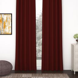 Story@Home Faux Silk Solid Solid 300GSM Maroon Room Darkening Blackout Long Door Curtain - Set of 2-image-27
