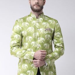 Hangup Men Green Printed Regular Fit Single-Breasted Blazer-10