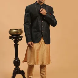 VASTRAMAY Men Regular Straight Kurta with Churidar & Jacket-picture-4