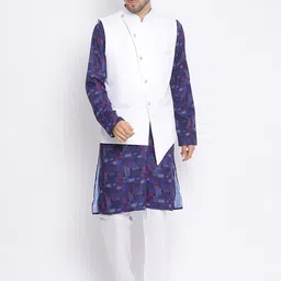 Hangup Men PrintedKurta with Pyjamas & Printed Nehru Jacket-picture-33