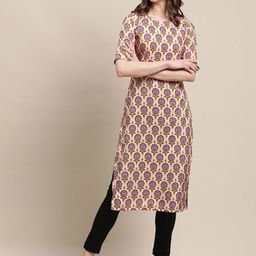 7Threads Women Multicoloured Geometric Printed Thread Work Block Print Crepe Kurta-image-73