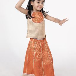 A Little Fable Girls Orange & Pink Printed Ready to Wear Lehenga & Blouse With Dupatta-picture-20