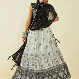 Soch White & Black Floral Embroidered Ready to Wear Lehenga & Blouse With Dupatta-38