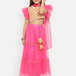 Nauti Nati Girls Embellished Mirror Work Ready to Wear Lehenga & Blouse With Dupatta-image-52