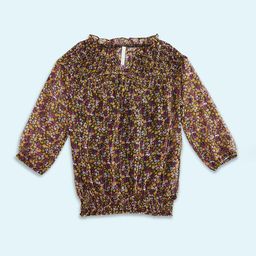 Pantaloons Junior Girls Black & Pink Floral Print Keyhole Neck Blouson Top-picture-12