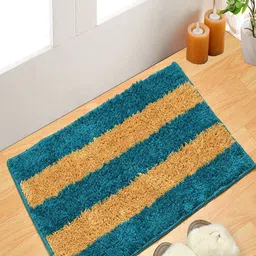 Homefab India Pack of 2 Turquoise Blue & beige Striped Water Absorbent Anti-Skid Bath Mat-25