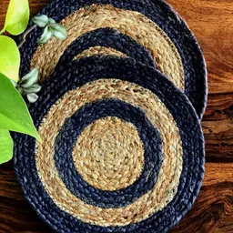 JASMEY HOMES Set Of 2 Blue Dual Ring Jute Table Placemats-13