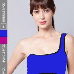 PIBU Pack Of 2 One Shoulder Non Padded Cotton Workout Bra Wih 360 Degree Support-39