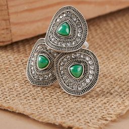 TEEJH Suresha Silver Women Turquoise Blue Silver-Plated Gemstone Studded Ring-12