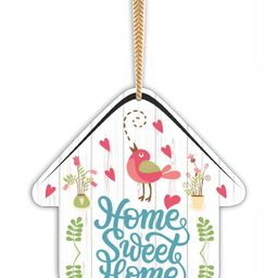 CVANU White & Blue Home Sweet Home Hut Shape Wooden Wall Hanging-picture-14