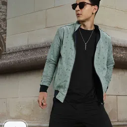 Roadster Men Green & Navy Blue Printed Reversible Sustainable Bomber Jacket-33