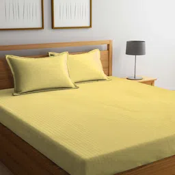 KLOTTHE Yellow Striped 300TC King Bedsheet With 2 Pillow Covers-picture-35