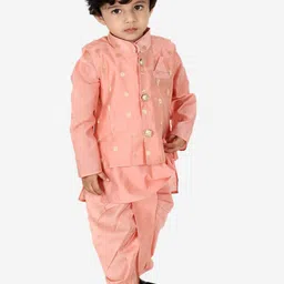 BownBee Boys Band Collar Straight Kurta & Dhoti Pants With Nehru jacket-22