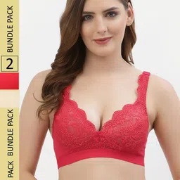 Floret Pack Of 2 Floral Non Padded Medium Non Wired Support Lace T-shirt Bra-picture-17