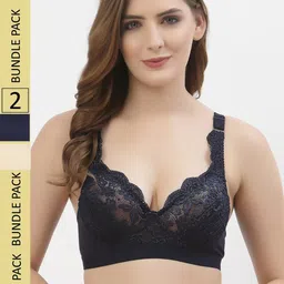 Floret Navy Pack Of 2 Floral Non Padded Bra-image-16