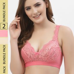 Floret Pack Of 2 Floral Non Padded Medium Non Wired Support Lace T-shirt Bra-picture-47