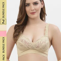 Floret Pack Of 2 Floral Non Padded Medium Non Wired Support Lace T-shirt Bra-12
