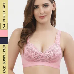 Floret Pack Of 2 Floral Non Padded Medium Non Wired Support Lace Bra-image-33