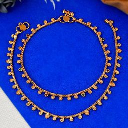 Silvermerc Designs Gold-Plated & Green Stone-Studded Anklet Set Of 2-18