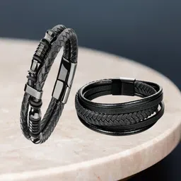 UNIVERSITY TRENDZ Men Set Of 2 Leather Wraparound Bracelets-image-14