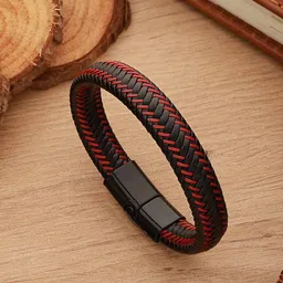 Jazz and Sizzle Men Leather Wraparound Bracelet-image-24