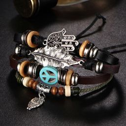 Young & Forever Unisex Hamsa & Owl Leather Wraparound Bracelet-image-36