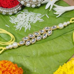 I Jewels Men Gold-Plated White Pearl Rakhi Bracelet-image-80