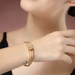 NVR Women Cubic Zirconia Gold-Plated Cuff Bracelet-14