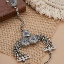 TEEJH Minakshi HaathPhool Oxidised Silver-Plated Ring Bracelet-62