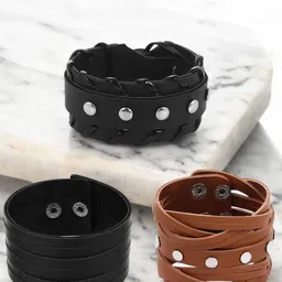 The Roadster Lifestyle Co. Classic Set Of 3 Men Leather Wraparound Bracelets-8