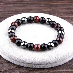 Young & Forever Unisex Red & Black Brass Tigers Eye Handcrafted Bracelet-image-0