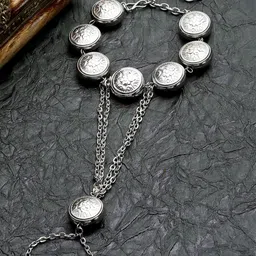 KARATCART Women Silver-Toned Kundan Oxidised Silver-Plated Wraparound Bracelet-11
